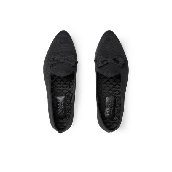 Authentic Men's Gucci Black Silk Grossgrain Bow Pointed Loafers 739937 New $890 - Picture 2 of 12
